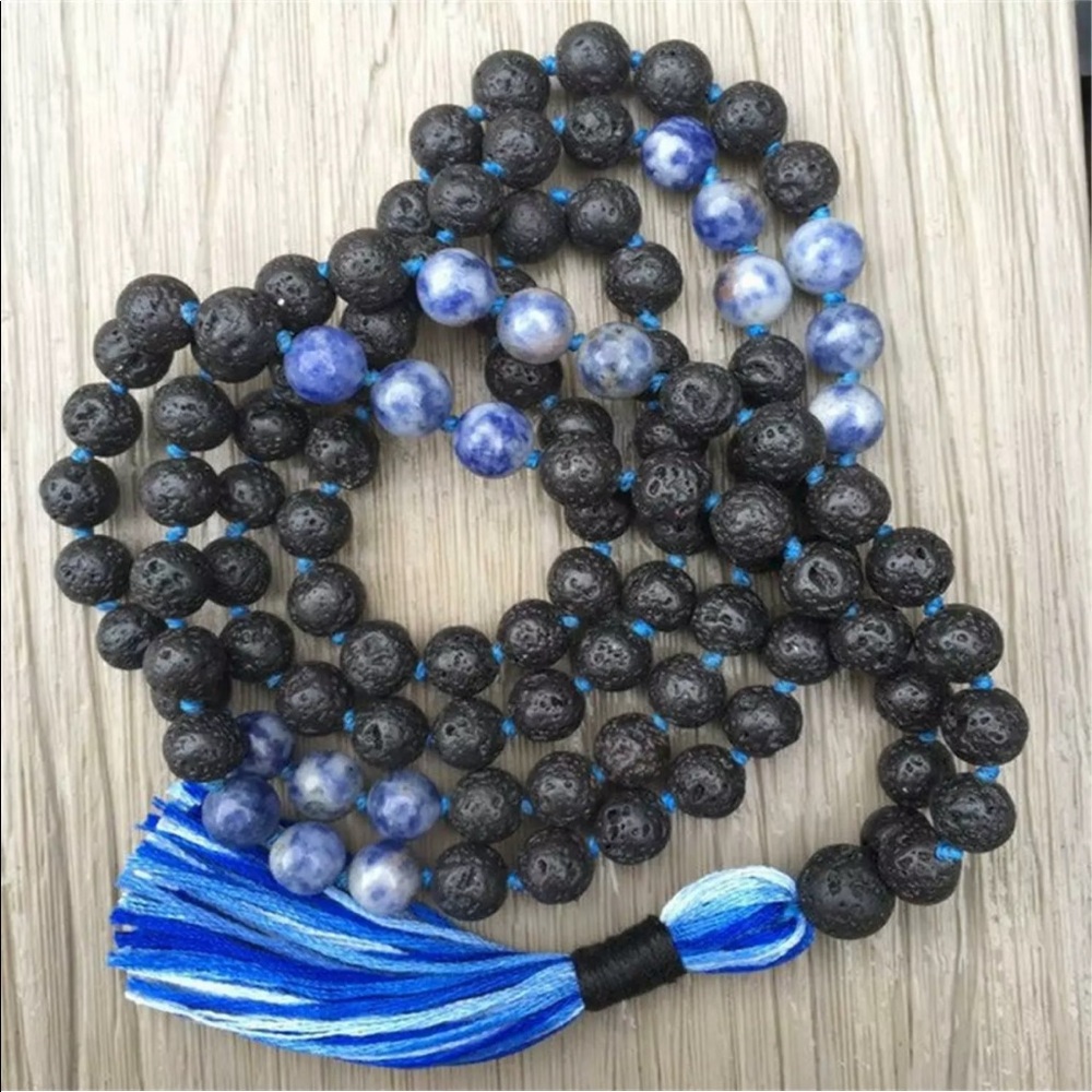 Blue Jasper and Lavastone Meditation Mala - Picture 4 of 5